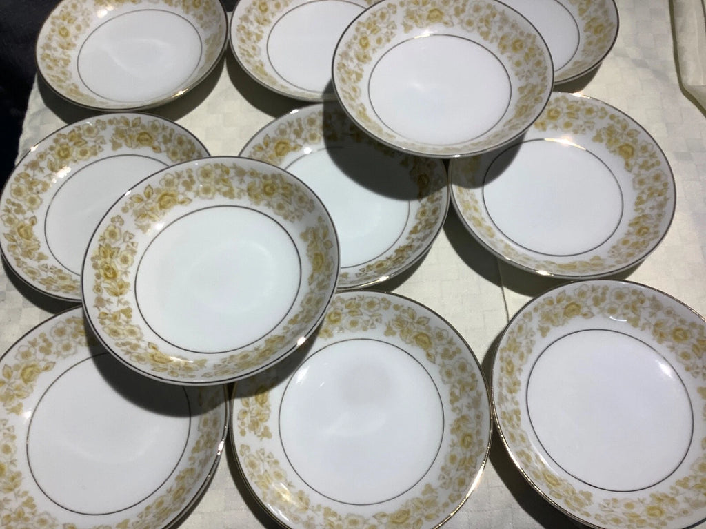 Chadds Ford CF Japan Golden Rose 5 1/2" Coupe Dessert Bowls Set of 11 Gold Rim