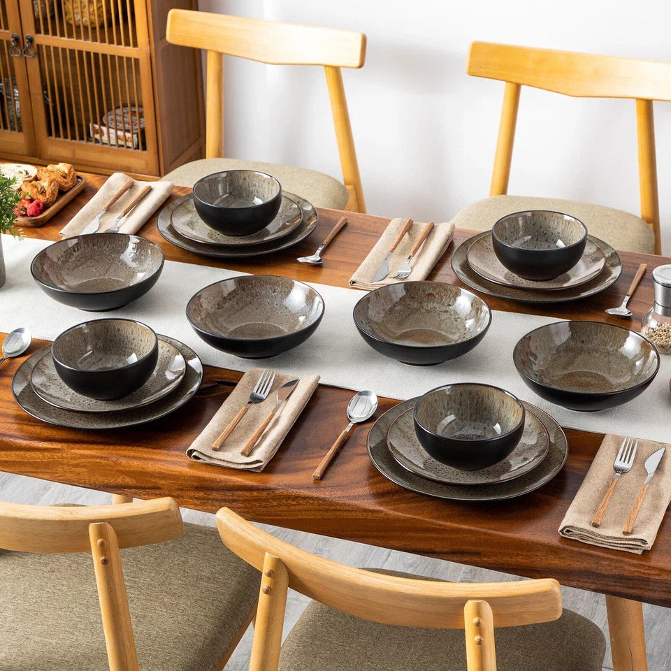 16pc Dinnerware Set Plates and Bowls Set Blue Green Brown Dinner Set